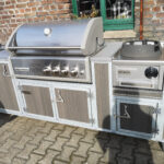 Iron Küche 8 Teilig mit Crossray Gasgrill, Wokbrenner 12 KW und 2er Kochfeld. Maße 225 x 70 x 90 cm hoch